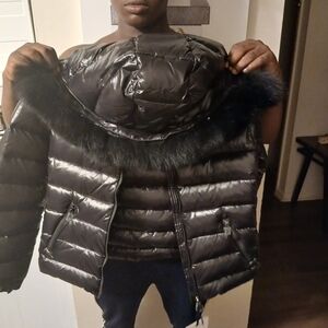 Men's Black Puffer Jacket with Fur Trim